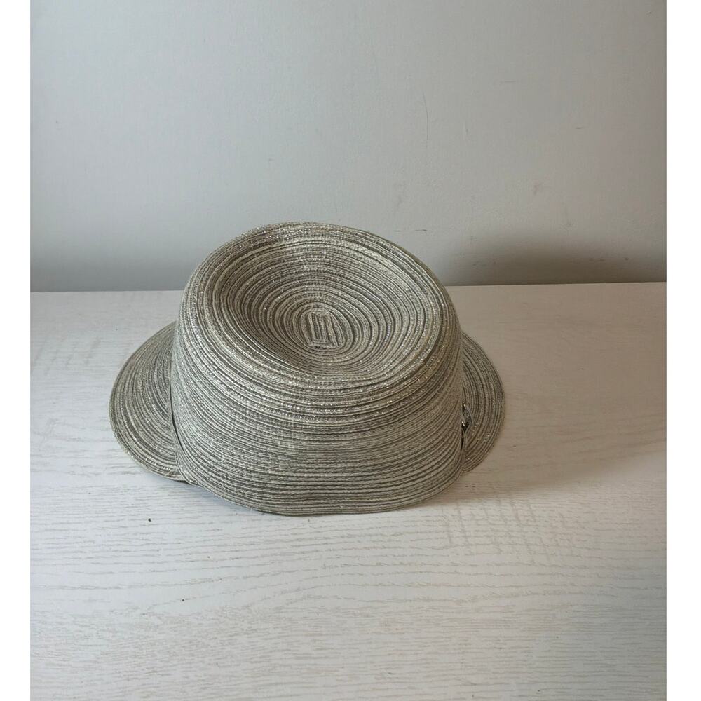 August Hat Company Metallic Silver Gray Straw Sun Hat - Picture 2 of 4